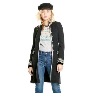 Vintage Ralph Lauren Black Velvet Brocade Military Jacket Long Medium